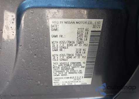 2022 Nissan Frontier S 4X2 z USA, uszkodzony, nr VIN 1N6ED1EJ5NN622523